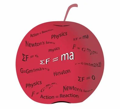 Apple is a symbol of knowledge, Newton second law on apple Stock Illustration