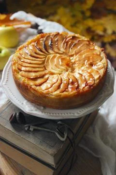 Apple tart, rustic style, selective focus. Stock Photos