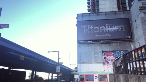 Apple Titanium iPhone Pro Billboard in the city Stock Footage 254845418