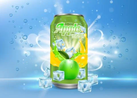 Apple tonic aluminum can vector realistic mockup Stock Illustration