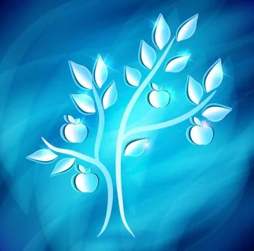 Apple tree abstract blue design Stock Illustration