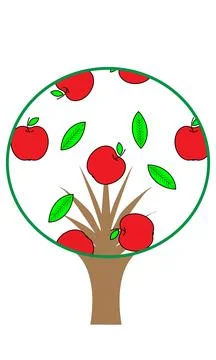 Apple Tree. Colorful Apple Tree with red Apples Isolated on White Backgroun.. Stock Illustration