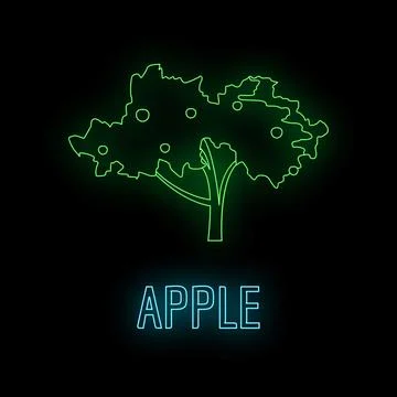 Apple tree concept with glowing neon outline Stockillustratie