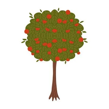 Apple tree flat hand drawn vector illustration isolated on white background Stock Illustration