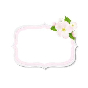 Apple tree flowers with label Stock Illustration