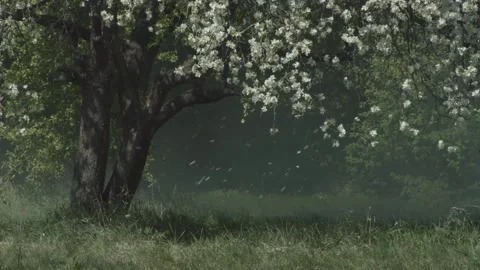 Apple tree in the fog. Stock Footage 130810965