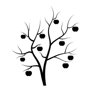 Apple Tree with Fruit on Branches Silhouette Stock Illustration