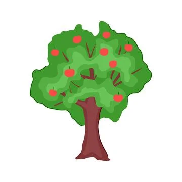 Apple tree growing red fruits on green leaves Stock Illustration