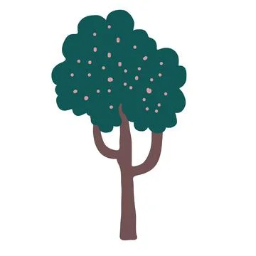 Apple tree icon in doodle cartoon style isolated on white. Forest hand drawn Illustrazione stock