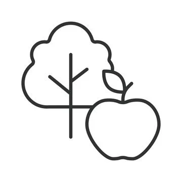 Apple tree, icon in line design. Apple tree, fruit tree, ripe apples, orchard Stock Illustration