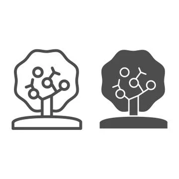 Apple tree line and solid icon, nature concept, tree silhouette sign on white 库存插图
