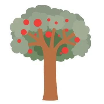 Apple tree with red apples, flat, isolated object on a white background, vector Stock Illustration