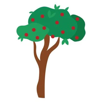 Apple tree with ripe red apples. Vector illustration in cartoon style. Stock Illustration