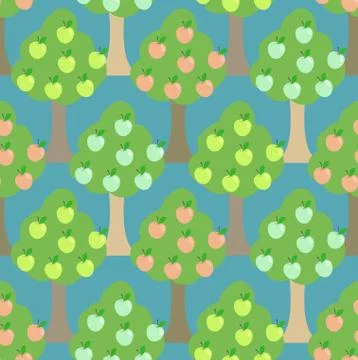 Apple tree seamless pattern. Orchard background. Fall season previews with fr Stock Illustration