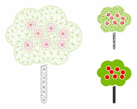 Apple Tree Vector Mesh Wire Frame Model and Triangle Mosaic Icon Stock Illustration
