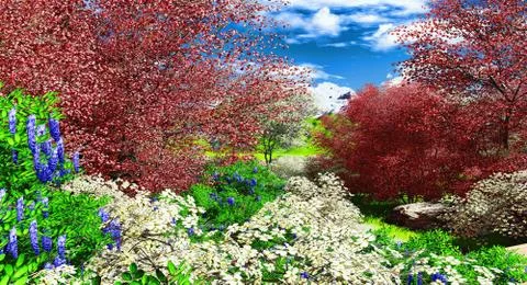 Apple trees blossom in spring Illustrazione stock