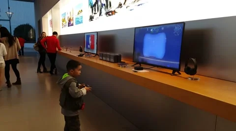 Apple TV on display in Apple store in Palo Alto, CA, USA. Stock Footage 60928482