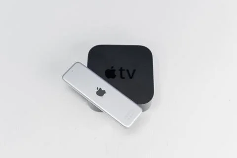 Apple TV with remote control Foto stock