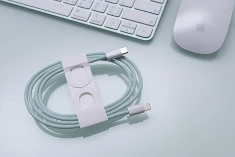 Apple USB-C to Lightning Cable in green Stock Photos