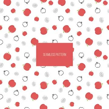 Apple vector seamless pattern. Fruits in a simple Scandinavian, cartoon, draw Illustrazione stock