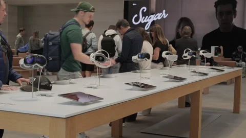 Apple vision pro display in an Apple Store Stock Footage 274994807