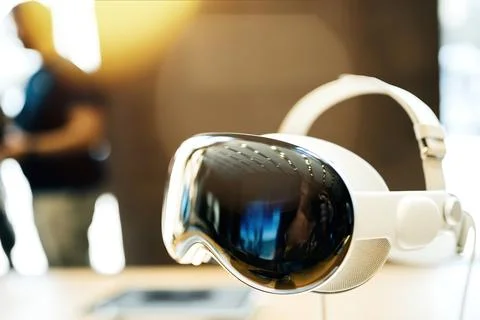 Apple Vision Pro Displayed with Genius Worker in Store Foto stock