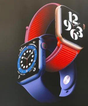 Apple Watch ad panel in a retail store in Bologna Stock Photos