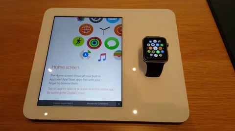 Apple watch on display in Apple store in Palo Alto, CA Stock Footage 60928476