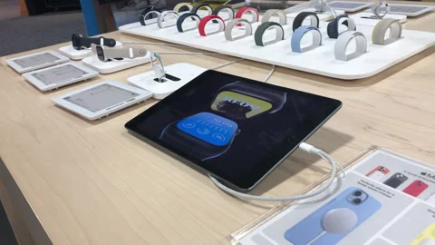 Apple Watch Display in Electronic Store Stock Footage 249908904