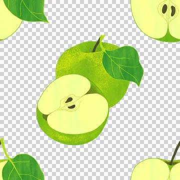 Apple Watercolor Seamless Pattern on Transparent Background. Stock Illustration