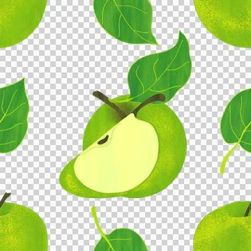 Apple Watercolor Seamless Pattern on Transparent Background. Stock Illustration
