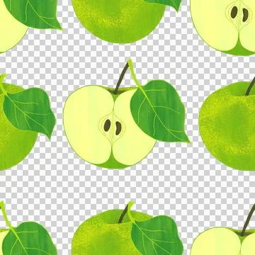Apple Watercolor Seamless Pattern on Transparent Background. Stock Illustration