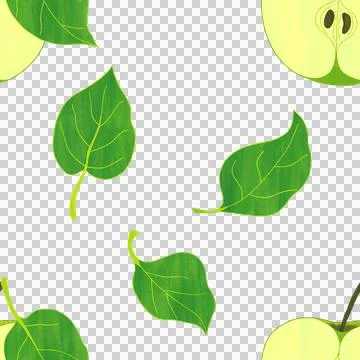 Apple Watercolor Seamless Pattern on Transparent Background. Stock Illustration