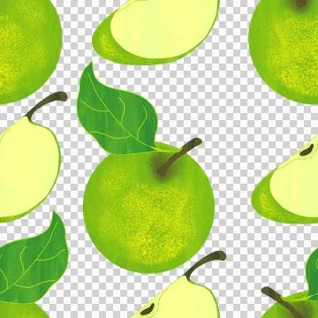 Apple Watercolor Seamless Pattern on Transparent Background. Stock Illustration