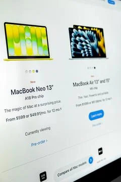 Apple website displaying new macbook neo ad Stock Photos