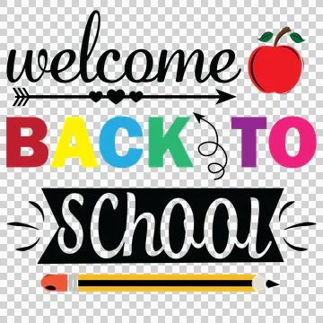 Apple Welcome Back To School Pencil Design text arrow hearts Stock Illustration