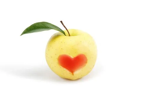 Apple, which cut image of the heart on a white background. Stock Photos