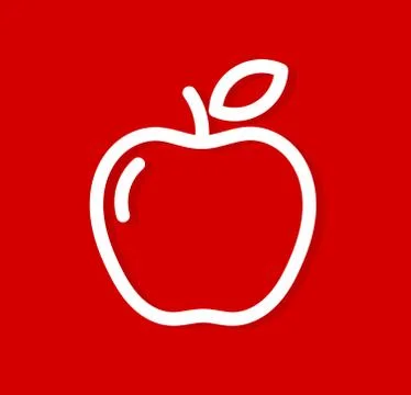 Apple white line icon vector on red background. Stock Illustration
