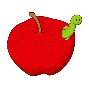 Apple Worm, illustration of an apple with a worm inside. Vector illustratio.. Stock Illustration