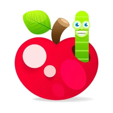 Apple With Worm On White Background Vector Illustration Stock Illustration