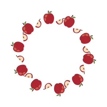 Apple Wreath Frame with Red Apples and Slices Flat Vector Illustration Stock Illustration