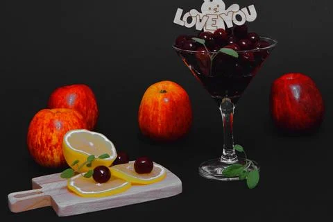 Apple, yellow lemon, red cherry.Fruit and berry concept.The composition of multi 写真素材