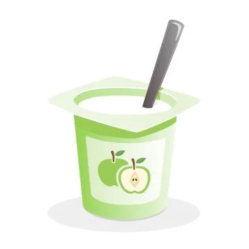Apple yogurt with spoon inside on white background Stock Illustration