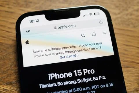 Apple.com Highlights Pre-order with Tilt-Shift on iPhone 15 PRO Features Stock Photos