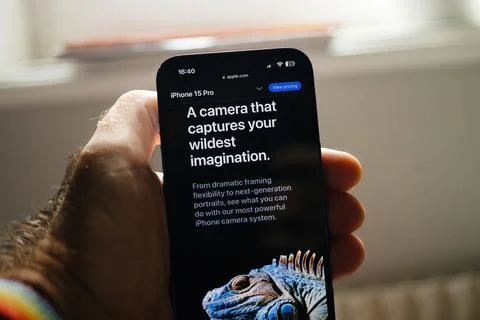 Apple.com Touts 'A Camera That Captures the Wildest Imagination' for iPhone 15 Stock Photos