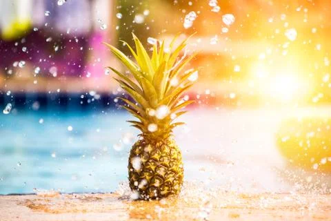 Applepine with water splash. Stock Photos