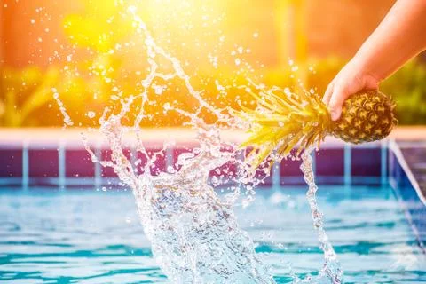 Applepine with water splash. Stock Photos