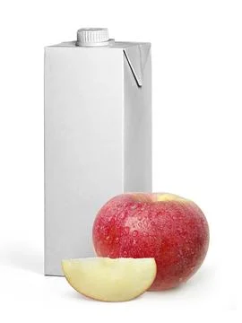 Apples and Box empty white fruit juice isolated on white background Stock Photos