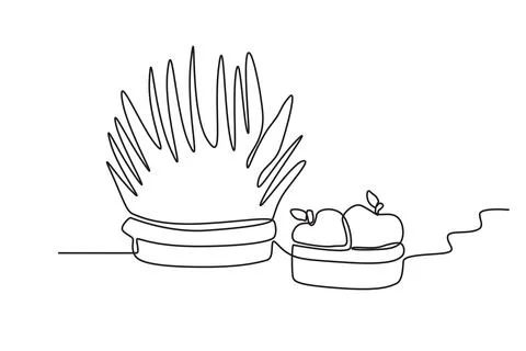 Apples and rice are two symbols that must be present in Nowruz Stock Illustration