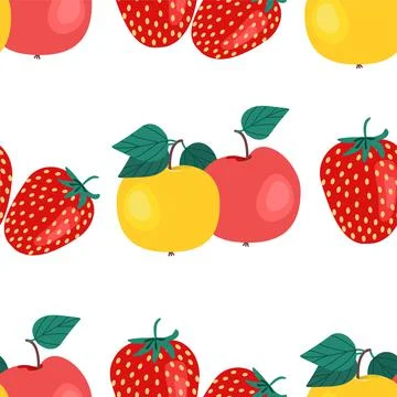 Apples and strawberries seamless pattern. Fruit print, vector illustration in Stock Illustration